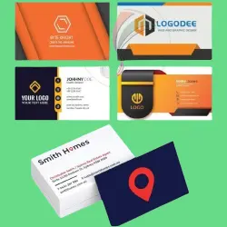 A collection of business cards featuring a prominent logo, showcasing professional design and branding elements.