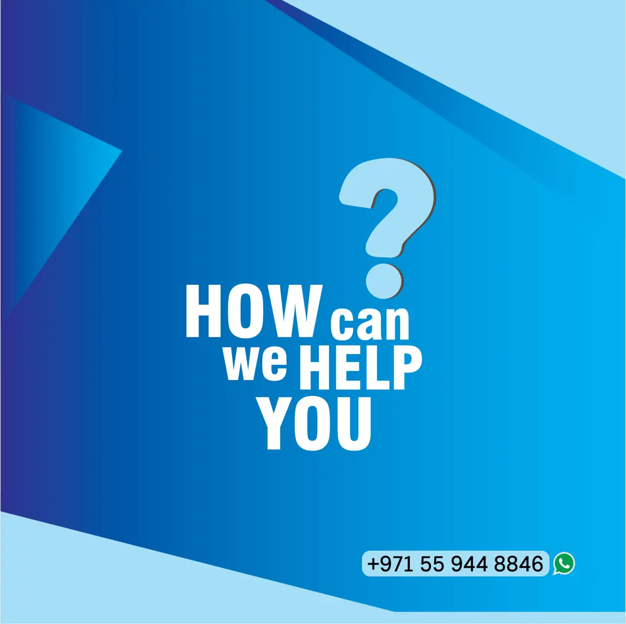 . Text graphic asking, "How can we help you?" with a friendly and inviting design